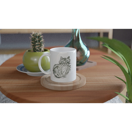 Shy Kitten White Ceramic Mug (11 oz)